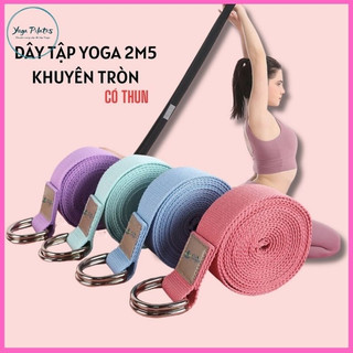 Dây Đai Tập Yoga Cotton Dài 2m5 Có Thun Buộc, Bản 3.8cm , Dày 2mm, Cải Thiện, Nắn Chỉnh Cột Sống