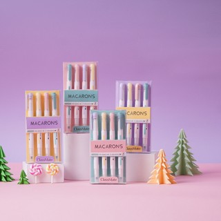 Bút Highlight Macarons Hai Đầu Đa Năng Brush Doubleline Viết Calligraphy, Ghi Nhớ Trang Trí HL0007S-  Hộp 4 Bút