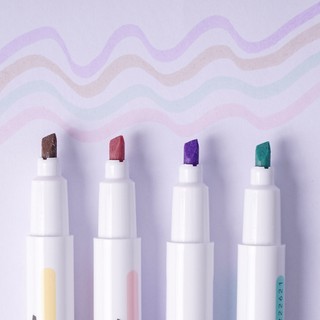 Bút Highlight Macarons Hai Đầu Đa Năng Brush Doubleline Viết Calligraphy, Ghi Nhớ Trang Trí HL0007S-  Hộp 4 Bút