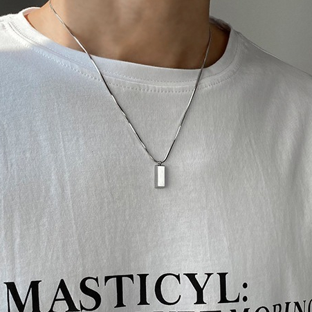 Vòng cổ nam dây chuyền nam nữ mặt hình khối chữ nhật thanh lịch màu bạc basic Kuu Clothes dễ phối đồ - Vòng cổ Brick