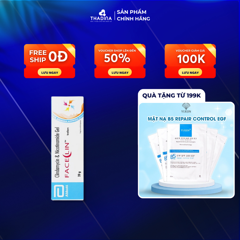 Faceclin gel (20g) kem chấm mụn 4 nicotinamide và clin.damyci của