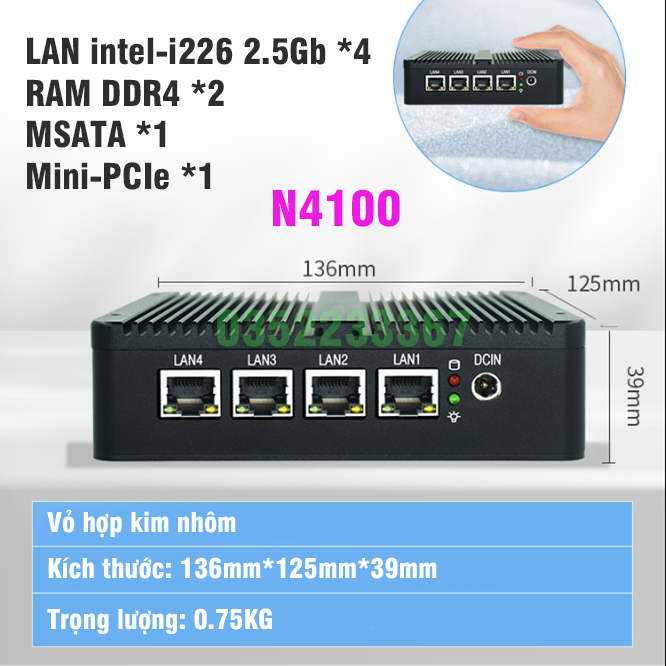 Router N4100, pfsense, mikrotik, openwrt. 4 cổng mạng 2.5GB intel i226 ...