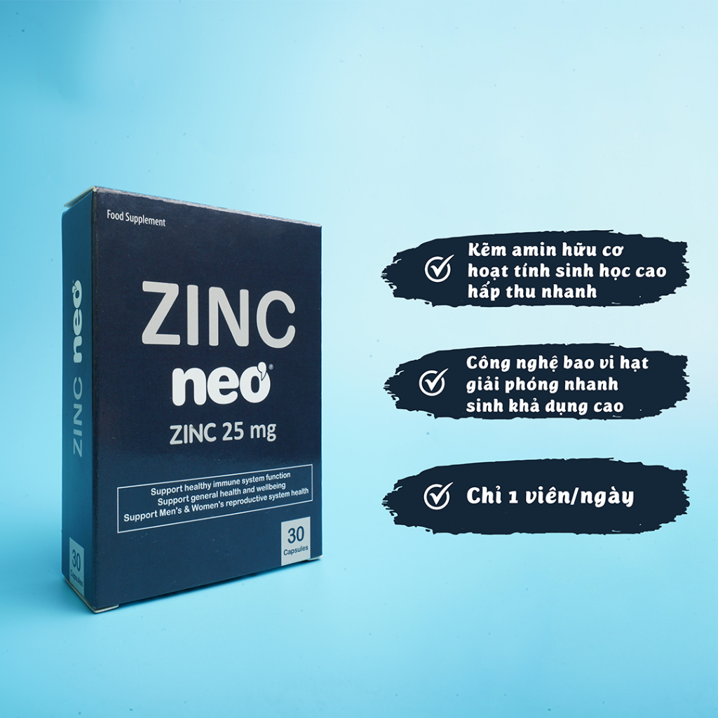 Kẽm viên hữu cơ Zinc Neo tăng đề kháng hộp 30 viên