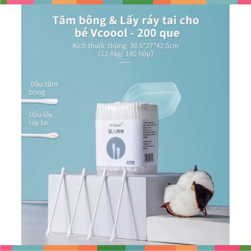 Tăm Bông V - Cool Kháng Khuẩn Thiết Kế 2 Đầu Thông Minh An Toàn Cho Bé Sơ Sinh Đậu Đậu Store
