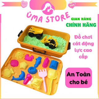 Đồ chơi cát động lực cao cấp không dính tay cho bé kèm hộp đựng, bộ khuôn lâu đài cát, sinh vật biển và xe công trình