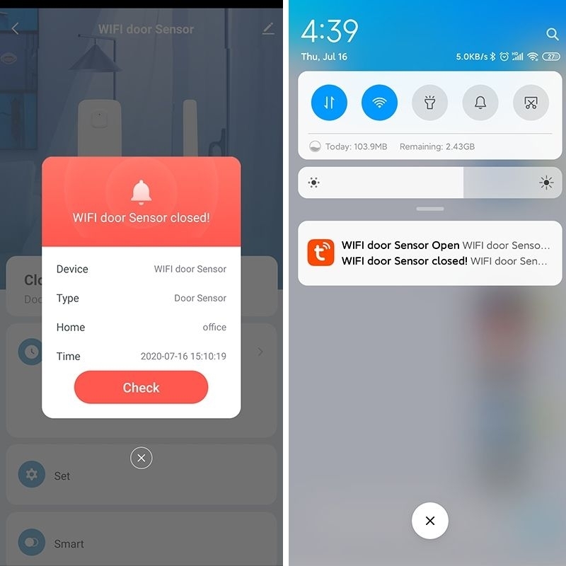 Cảm biến đóng mở cửa thông báo qua App Tuya Wifi theo dõi lịch sử/Door sensor