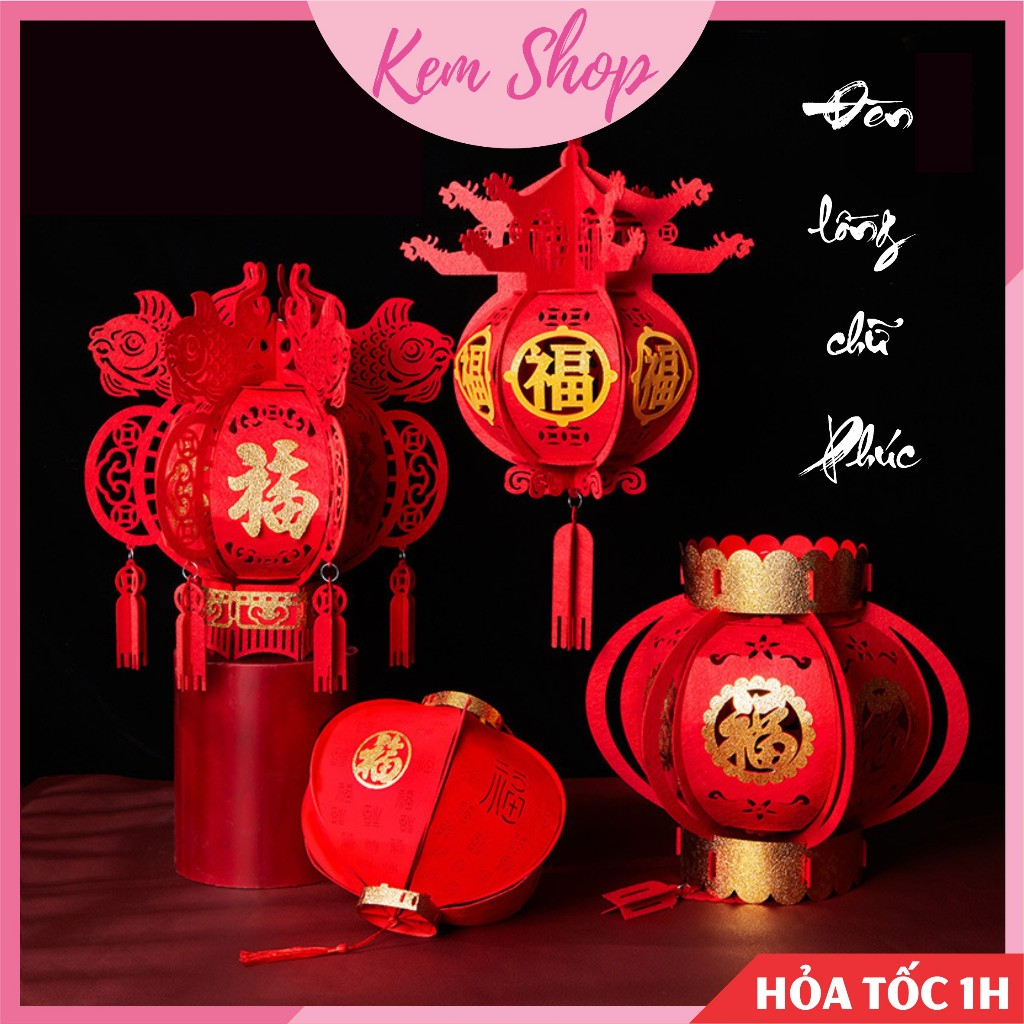 Đèn lồng chữ Phúc bằng nỉ trang trí lễ tết, trung thu, lễ hội, đám cưới DIY - Kem Shop K373