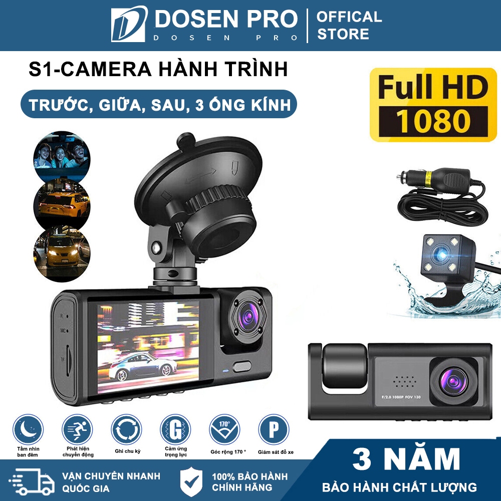 DOSEN PRO Camera hành trình ô tô New Taxi hỗ trợ kết nối 3 mắt HD 1080p