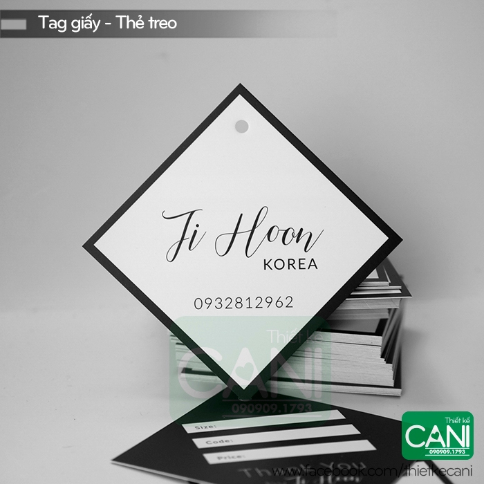 1000c Tag giấy Tem giấy treo quần áo thoi vuông 4 x 4cm In theo yêu cầu Tem treo CANI