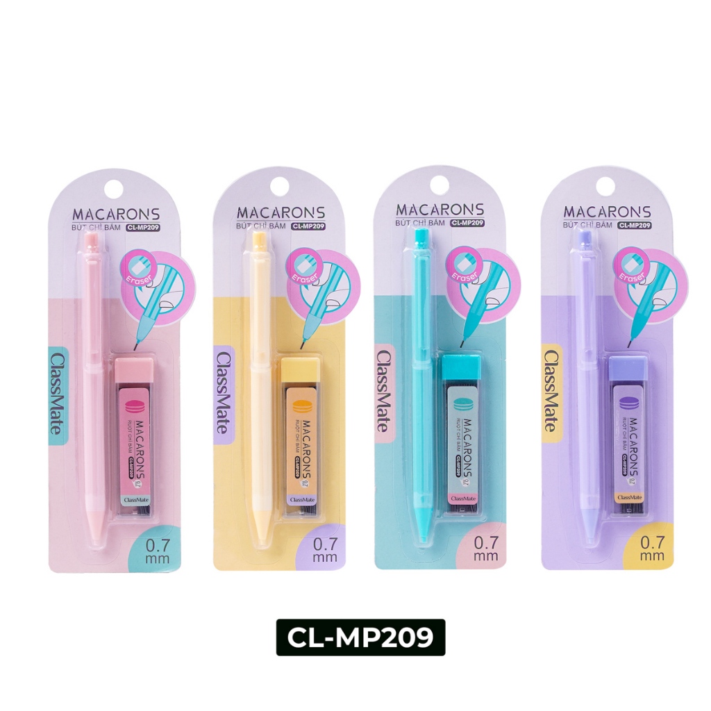 Bút Chì Kim CLASSMATE - 1 Bộ - Bút Chì Bấm Macarons Kèm Ngòi Chì, Ngòi 0.7mm, Chì Đậm Nét Mịn, Có 4 Màu Pastel CL-MP209