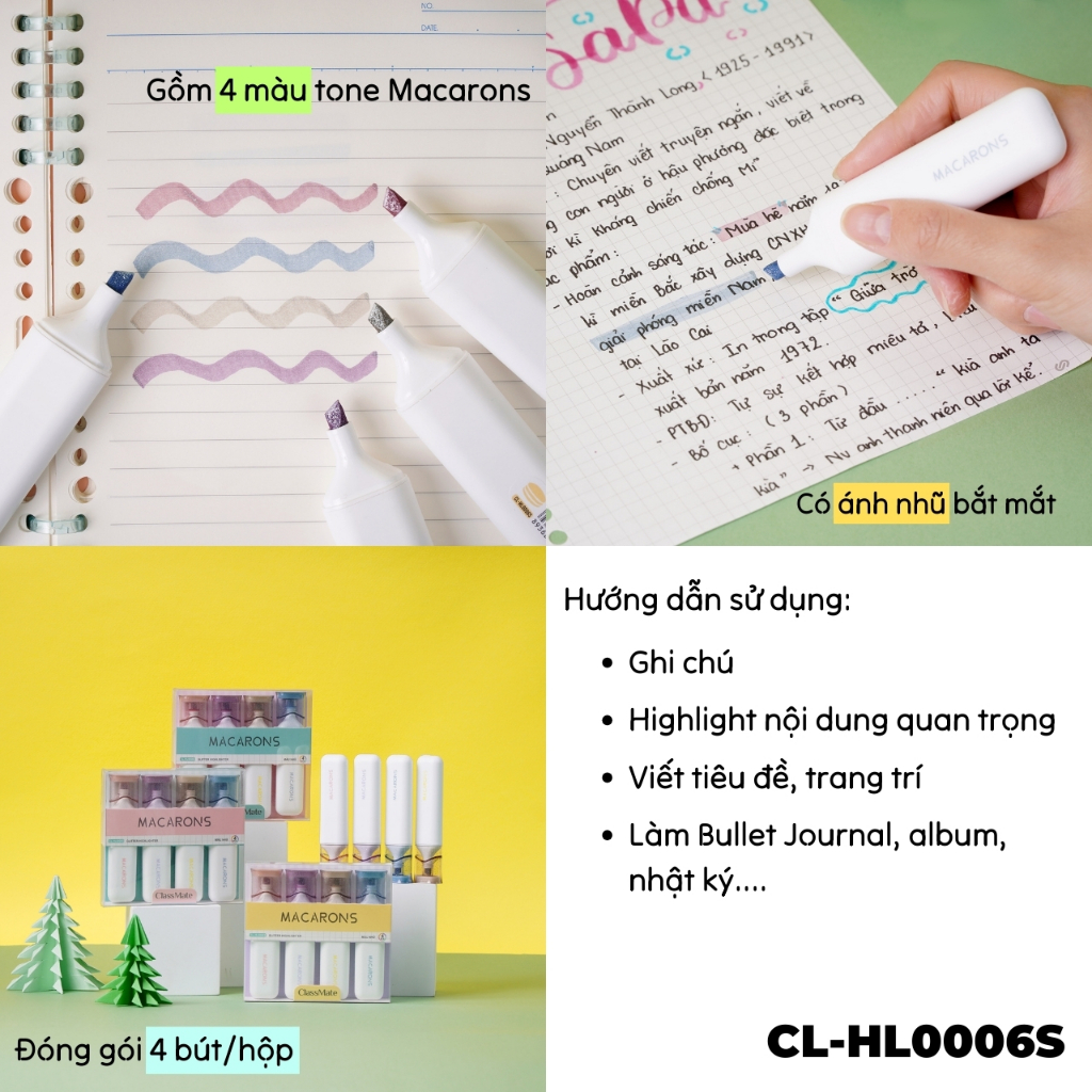 Bút Highlight Pastel Classmate Màu Nhũ, Bút Nhớ Đa Năng, Bút Viết Tiêu Đề, Calligraphy, Highlight Nội Dung CL-HL0006S