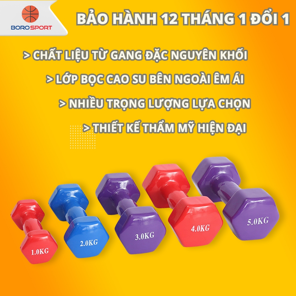 Ảnh Tạ Tay Nữ Bảo Hành 12 Tháng Tạ Tay Tập Gym Chất Liệu Gang Nguyên Khối Bọc Cao Su Êm Ái Cleacco TTN Boro Sport ( 1 Cái ) 1