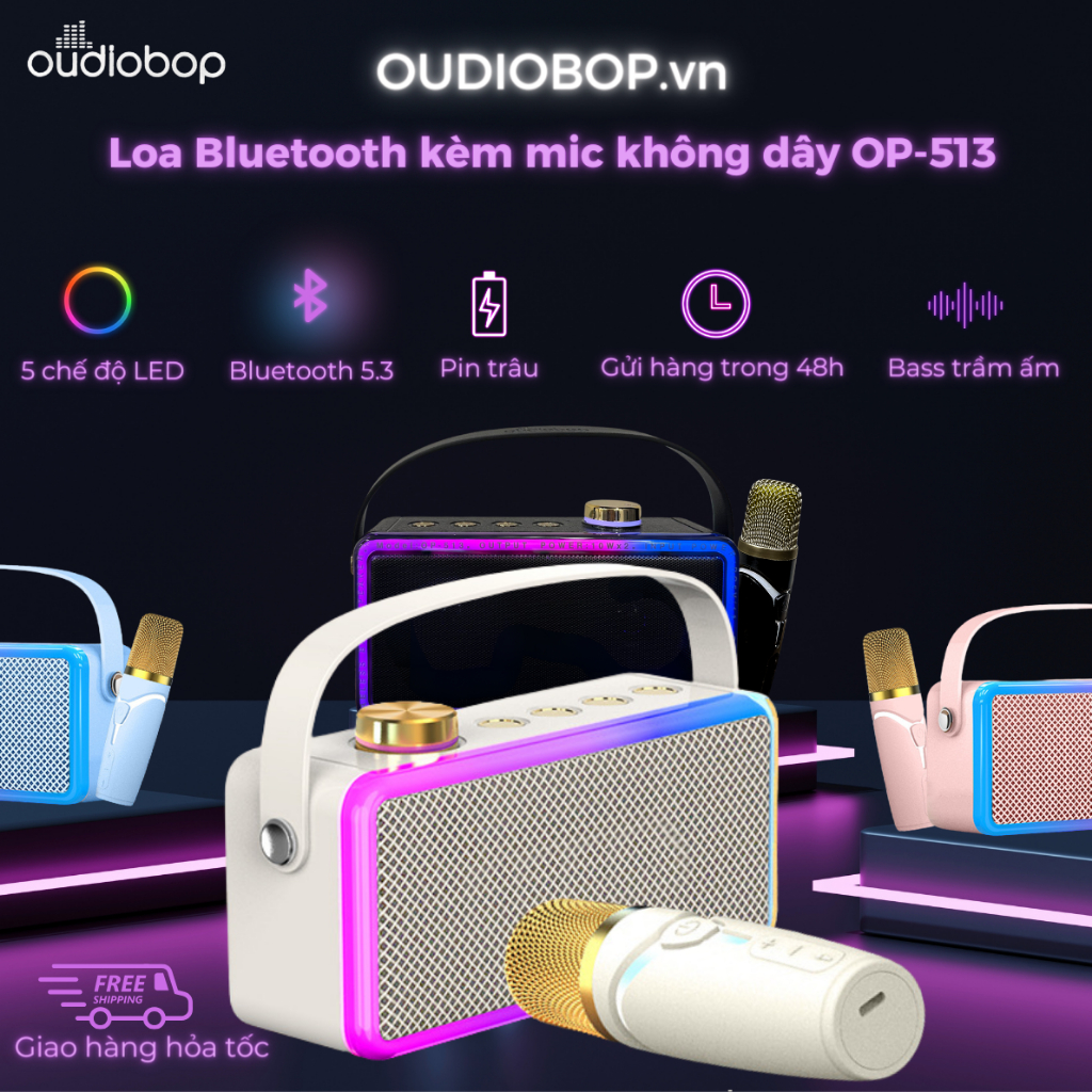 Loa Bluetooth OUDIOBOP OP-513 bass siêu trầm ấm, loa bluetooth kèm ...