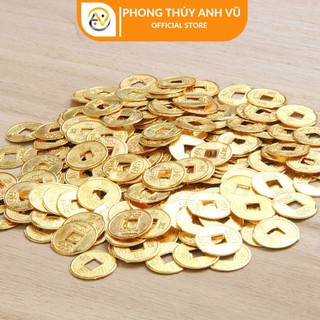 Combo 5 đồng tiền vàng may mắn đã khai quang - chiêu tài lộc - Phong Thủy Anh Vũ