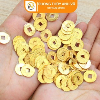 Combo 5 đồng tiền vàng may mắn đã khai quang - chiêu tài lộc - Phong Thủy Anh Vũ