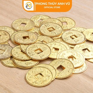 Combo 5 đồng tiền vàng may mắn đã khai quang - chiêu tài lộc - Phong Thủy Anh Vũ