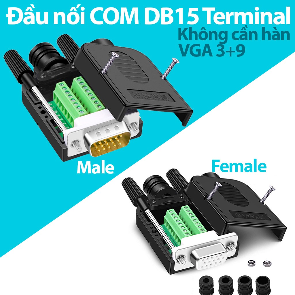 Đầu nối COM DB15 VGA 3+9 Male, Female vặn vít không cần hàn HDLink YL