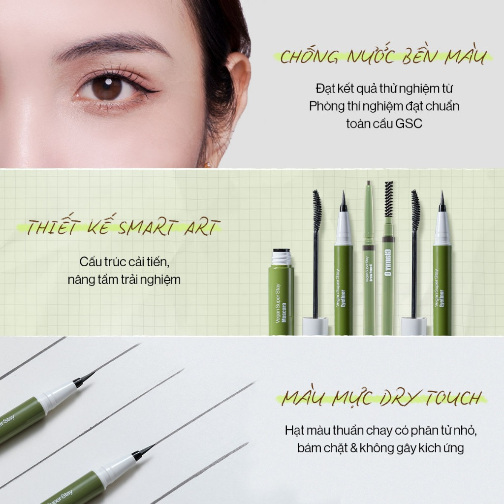 Ảnh Bộ 3 Trang Điểm Mắt Glamrr Q Chống Nước Thuần Chay (Mascara, Eyeliner, Eye Brow) 4