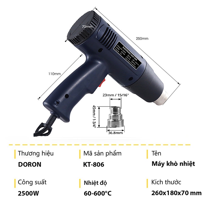Máy khò nhiệt, thổi hơi nóng đa năng dán decal công suất lớn 2200W