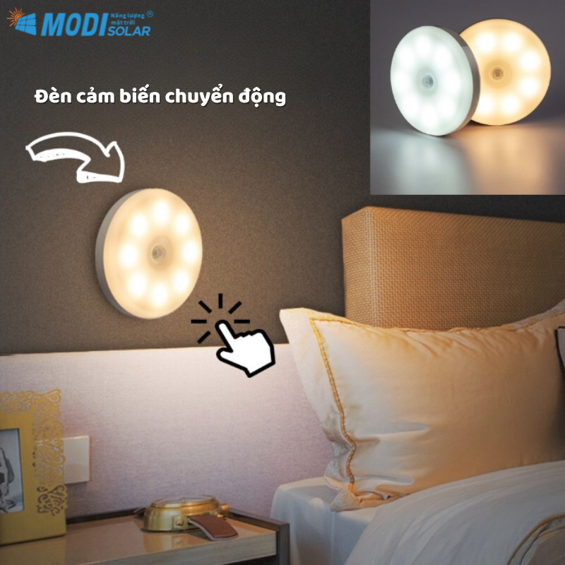 Ảnh Đèn Led Tròn Cảm Biến Chuyển Động Thông Minh MODI SOLAR, Đèn Cảm Biến Không Dây, Dán Tường Sạc USB 1