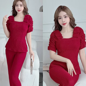 Đồ bộ thun cho mẹ u40 mặc nhà quần dài tay ngắn vải thun xốp set đồ mặc nhà U30 U40 cho mẹ - cn150