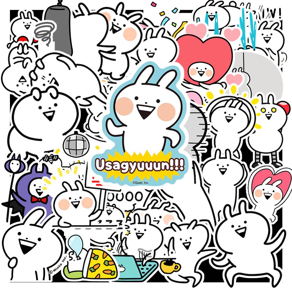 50 cái Sticker Usagyuuun chống nước | Hình Dán thỏ tăng động cute dán ...