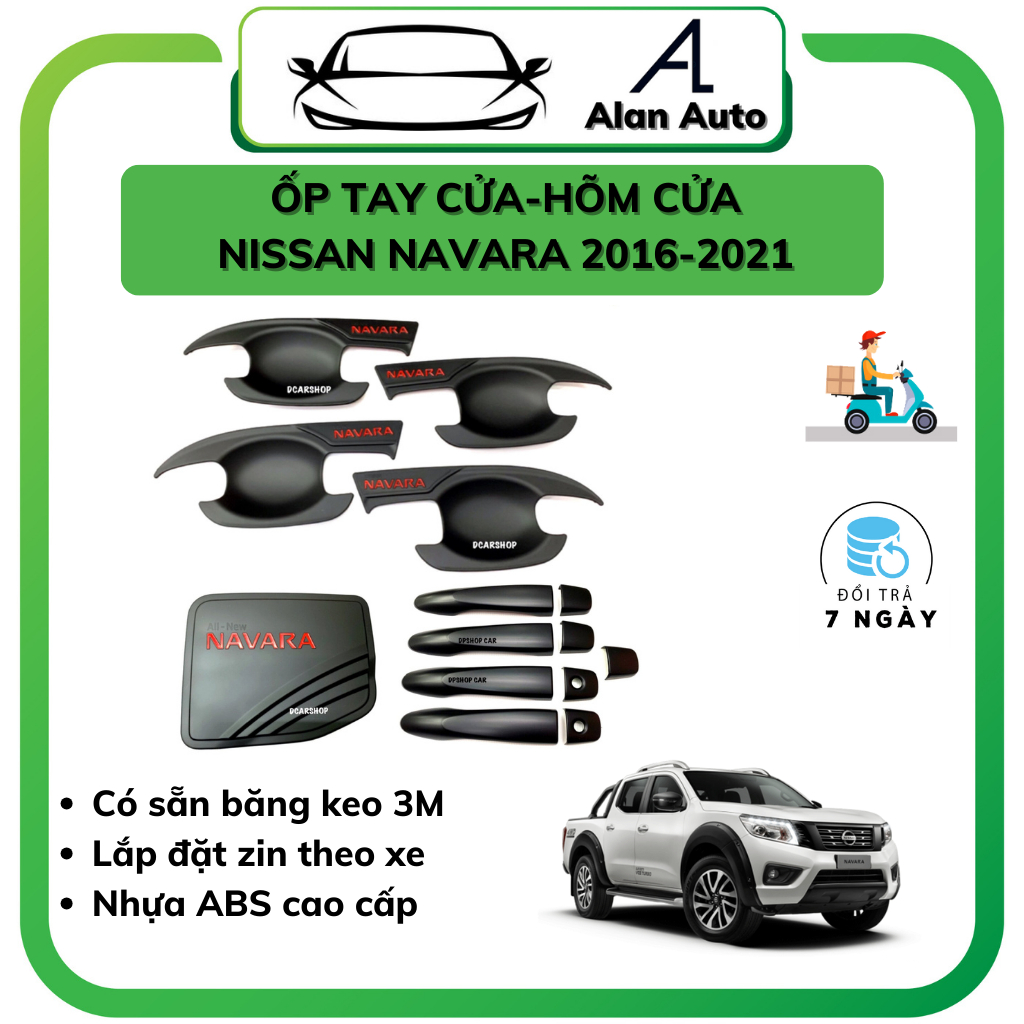 Ốp tay nắm cửa, hõm cửa ô tô NISSAN NAVARA 2016- 2022, Chất liệu nhựa đen ABS