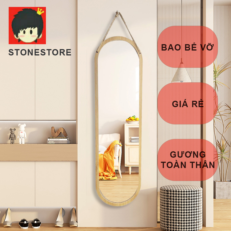 (BAO BỂ VỠ) Gương toàn thân treo tường, gương treo tường hình oval khung gỗ, nhiều kích thước, gương siêu nét