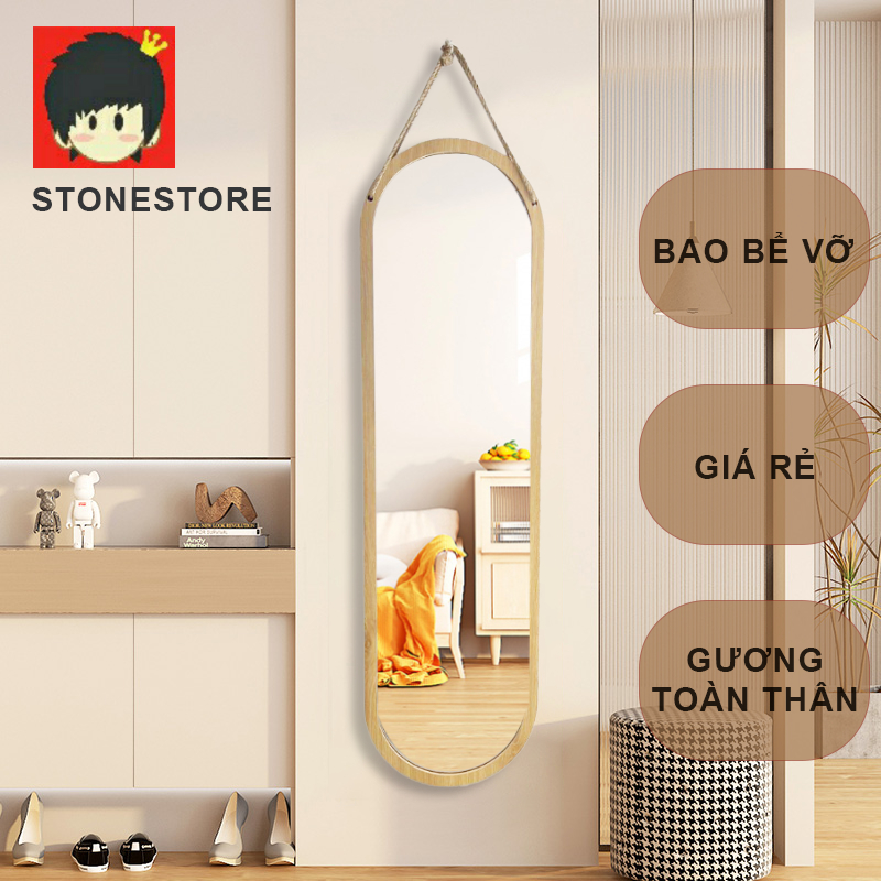 (BAO BỂ VỠ) Gương toàn thân treo tường, gương treo tường hình oval khung gỗ, nhiều kích thước, gương siêu nét