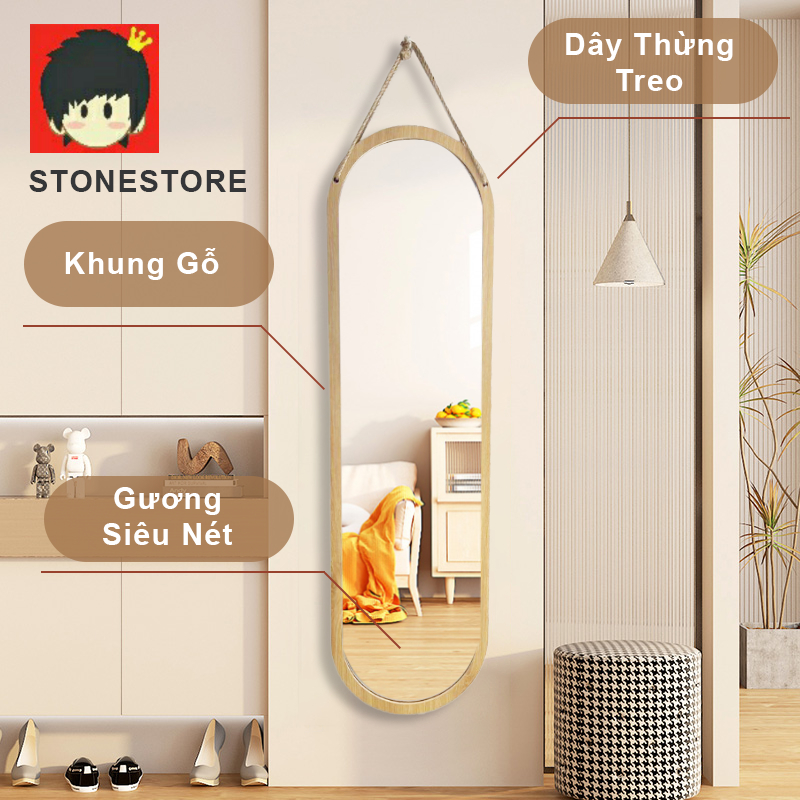 (BAO BỂ VỠ) Gương toàn thân treo tường, gương treo tường hình oval khung gỗ, nhiều kích thước, gương siêu nét