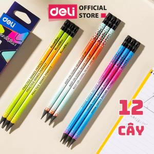 Bút chì Deli 2B thân đa sắc màu cực nhạy với máy chấm thi tự động, combo 12 chiếc dành cho học sinh và dân văn phòng
