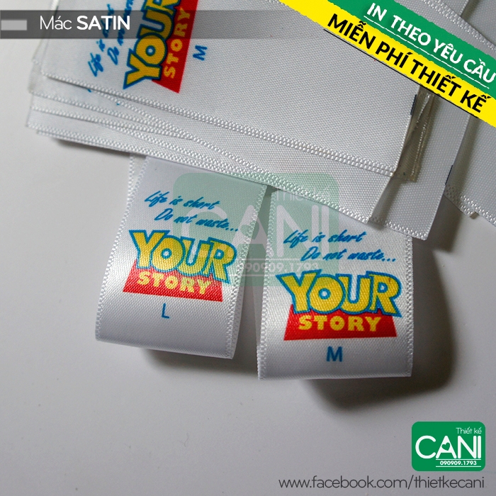 50c Mác satin in theo yêu cầu (khổ lớn 2.5cm trở lên) Nhãn quần áo Nhãn mác vải CANI