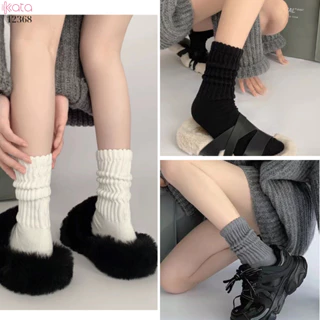 Tất sợi dệt xuân hè,tất màu trơn đơn giản giữa bắp chân 12368