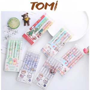 Bút Bi Gel Đen TOMI Set 6 Cây Ngòi 0.5mm Hoạ Tiết Hoạt Hình 054