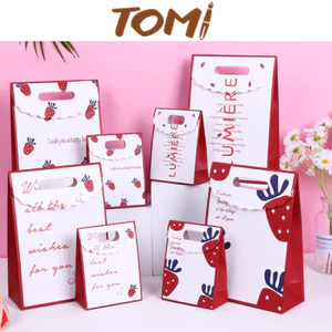 Túi Đựng Quà Tặng TOMI Nắp Gập Hoạ Tiết Dâu Tây Dễ Thương 088