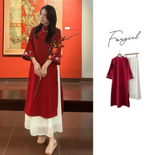Set áo dài nhung hoa thêu Forgirl tặng kèm chân váy voan xoè dài T026