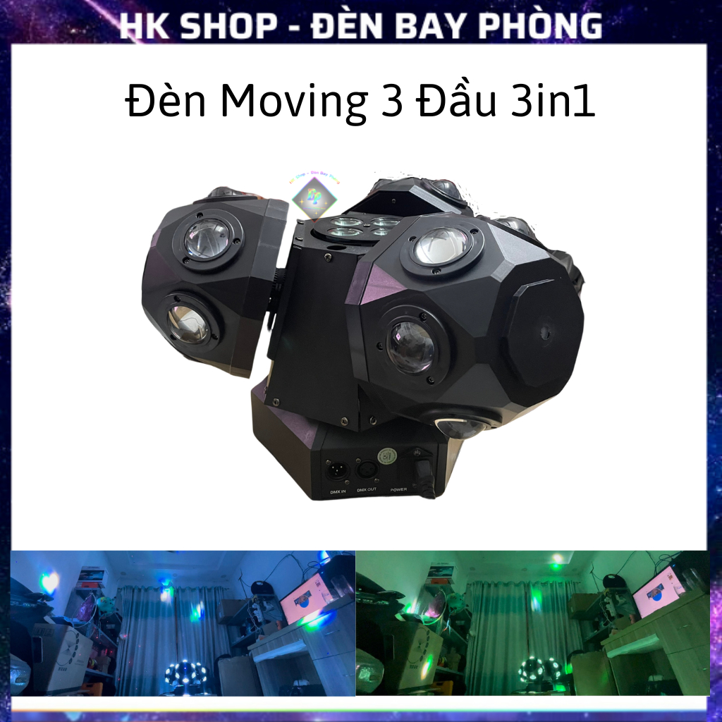 Đèn Moving 18 Mắt 3 Đầu Đảo Xoay 3in1 (Led + Laser) Hàng Chính Hãng dùng cho Bar , Karaoke , Pub , Loại mới nhất 2024