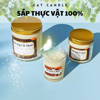 Nến Thơm Phòng Không Khói - Nến Thơm Handmade Hương Bí Ngô & Quế Sáp Thực Vật Lành Tính - Nến Thơm Quà Tặng - Cát Candle