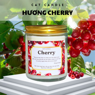 Nến Thơm Phòng Không Khói - Nến Thơm Handmade Hương Cherry Sáp Thực Vật Lành Tính - Nến Thơm Quà Tặng - Cát Candle