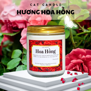 Nến Thơm Cao Cấp - Nến Thơm Handmade Hương Hoa Hồng Sáp Thực Vật Không Khói Lành Tính - Nến Thơm Quà Tặng - Cát Candle