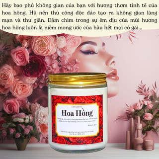 Nến Thơm Cao Cấp - Nến Thơm Handmade Hương Hoa Hồng Sáp Thực Vật Không Khói Lành Tính - Nến Thơm Quà Tặng - Cát Candle
