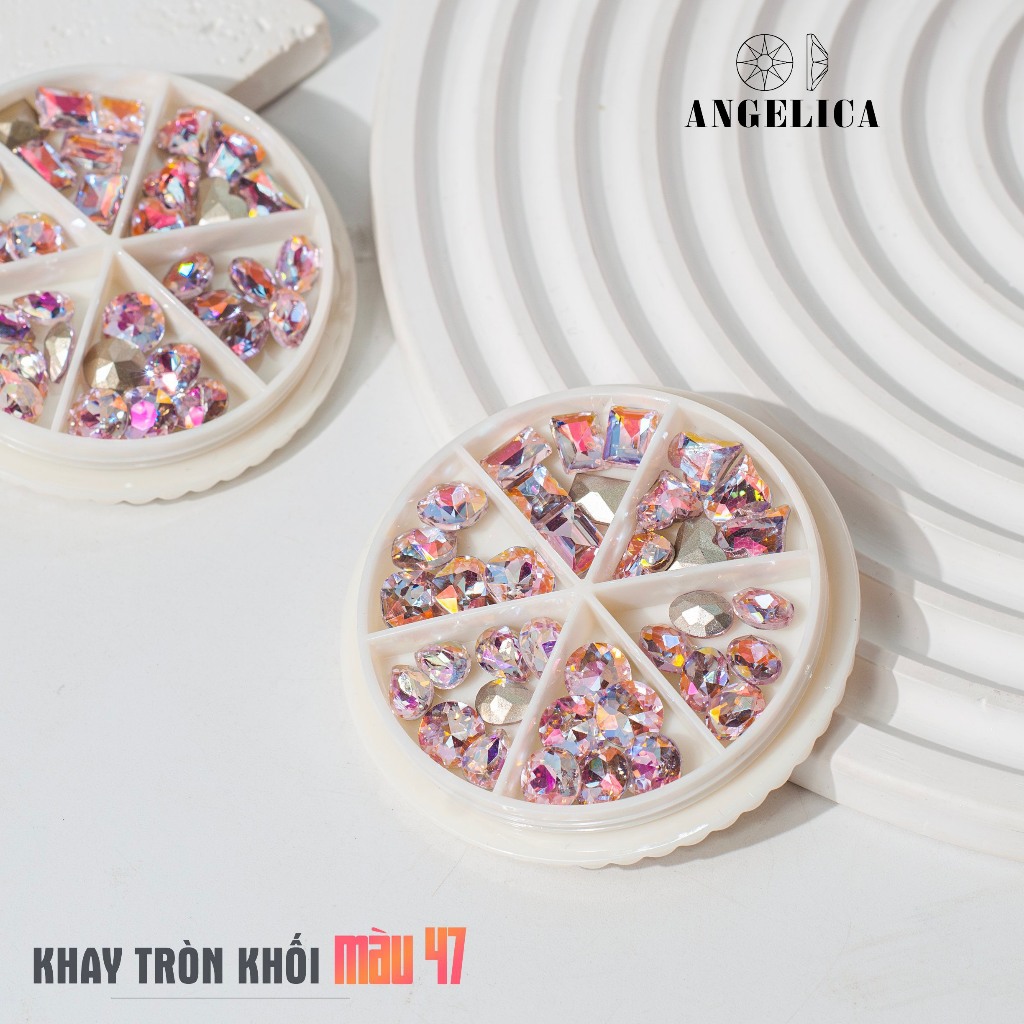 Đá khối nail khay tròn mix hình trang trí móng ANGELICA KTK 36 và 24 Viên