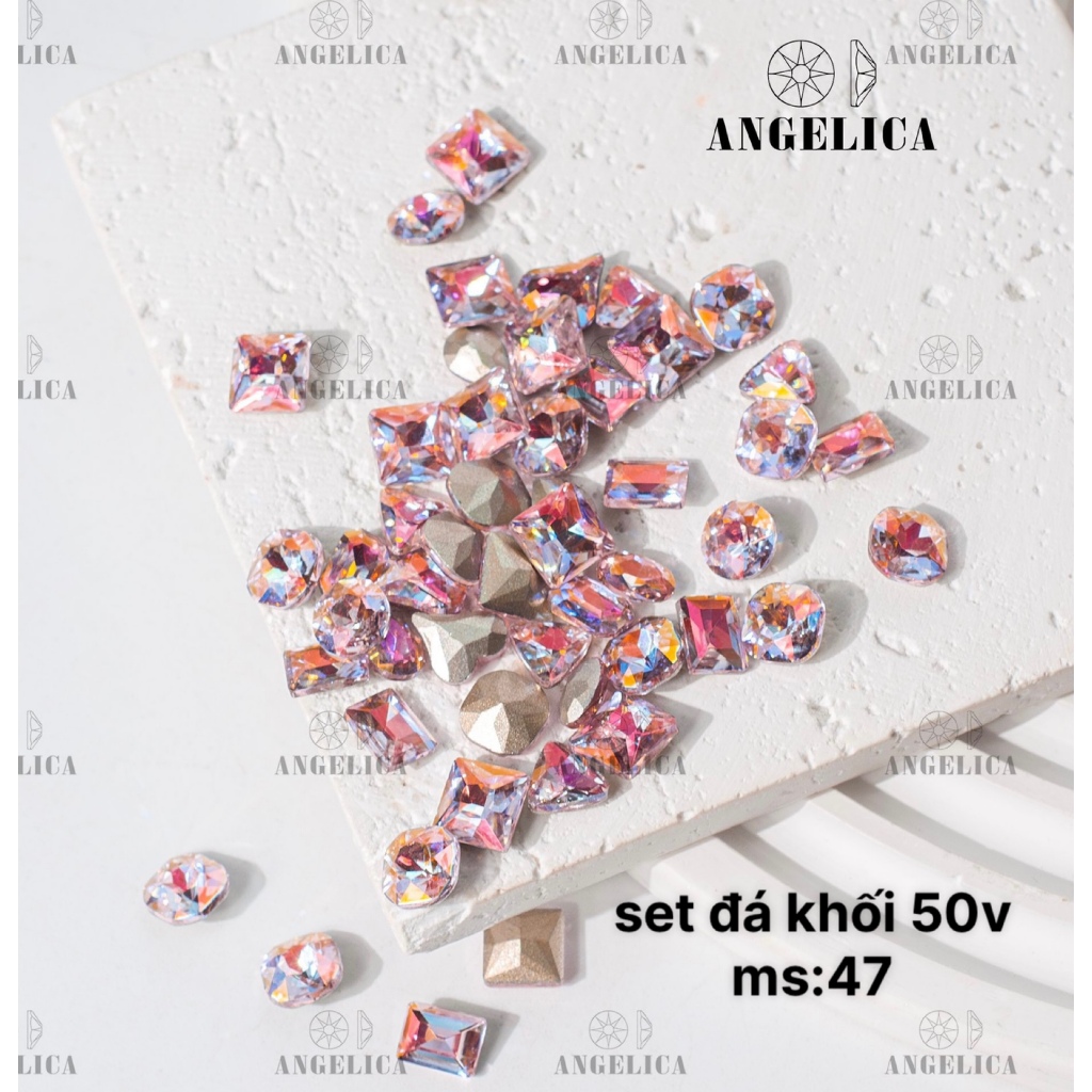 Set mix đá khối thủy tinh nail chân vàng trang trí móng ANGELICA SDK50 SKMN