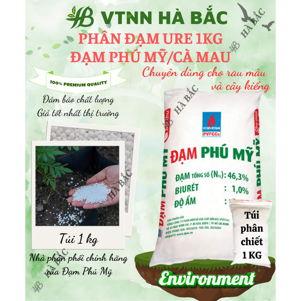 Phân Đạm Urê Phú Mỹ Túi 100GR/500GR/1KG (bán lẻ) - Phân Bón Vô Cơ, Chuyên Dùng Cho Rau Màu, Hoa, Cây Cảnh