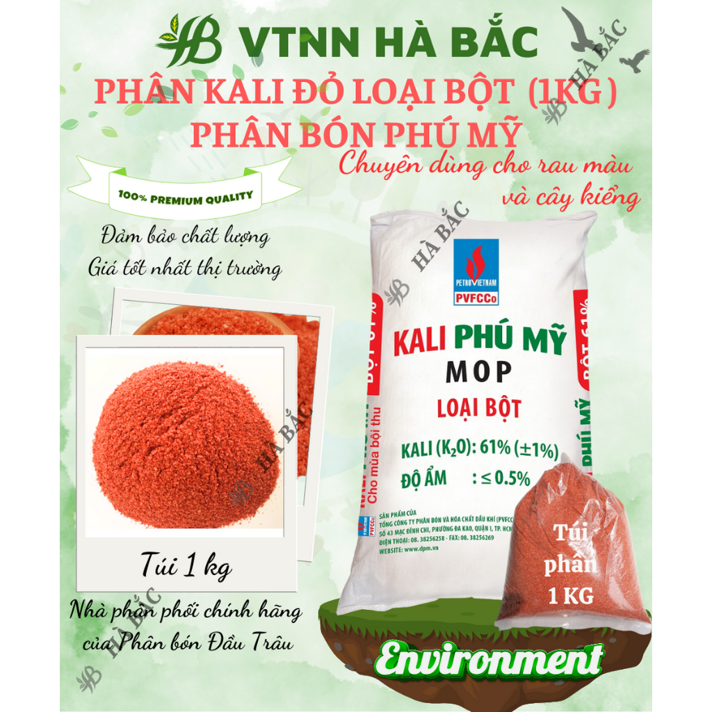Phân Kali Đỏ PHÚ MỸ Túi 500GR/1KG (bán lẻ)  - Giúp Cây Cho Trái Lớn, Tăng Độ Tươi Bóng Cho Hoa