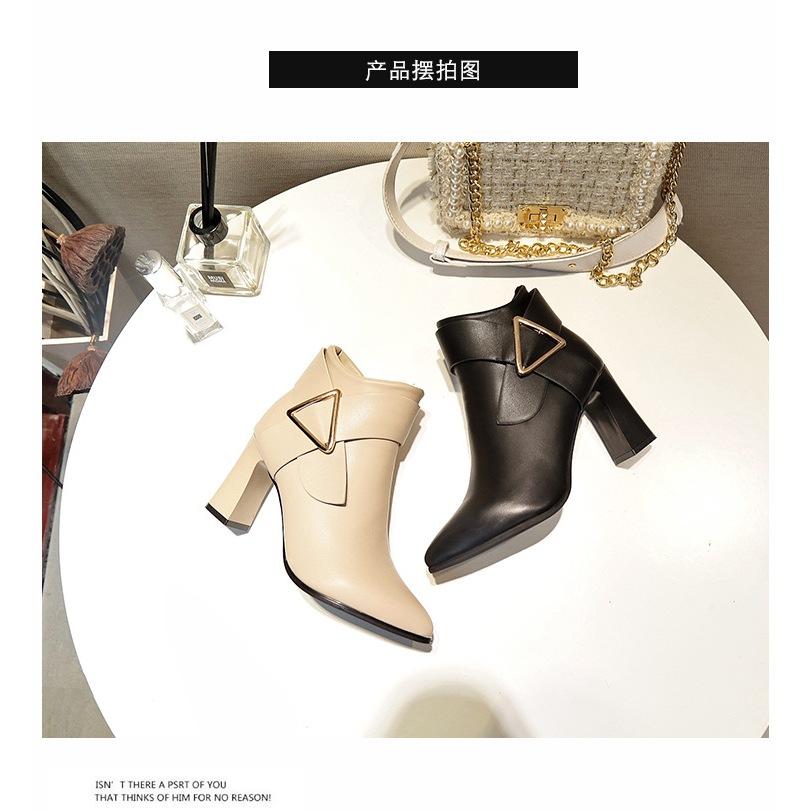 Boots nữ, ĐẶT TĂNG 1 SIZE, bốt nữ cao 8cm loại cao cấp, đính khuyên tam giác, sang đẹp, quý phái