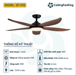 Quạt Trần Đèn trang trí 5 cánh màu vân gỗ ( 6 số có đảo chiều) điều khiển từ xa , bảo hành động cơ 5 năm — ảnh 1