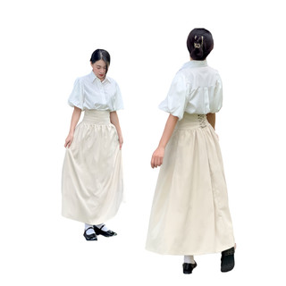 Chân váy kaki xòe chữ A bảng lưng cao thắt dây sang trọng dự tiệc Lolalalo