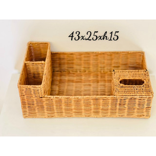 Khay Làm Bằng Mây Tự Nhiên Đựng Gia Vị/Giấy Ăn Để Bàn - Hàg Đặt Làm Riêng Đẹp/Khung Sắt Bẻ Tay Thủ Công Bền- Màu Vintage