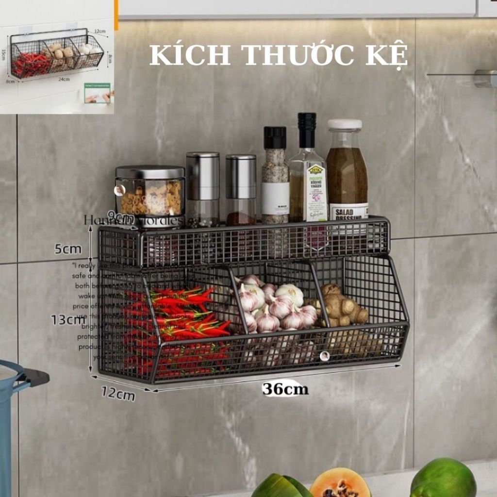 Kệ đựng gia vị 3 ngăn 1,2 tầng treo tường kệ đựng đồ đa năng dán tường ,đựng hành tỏi